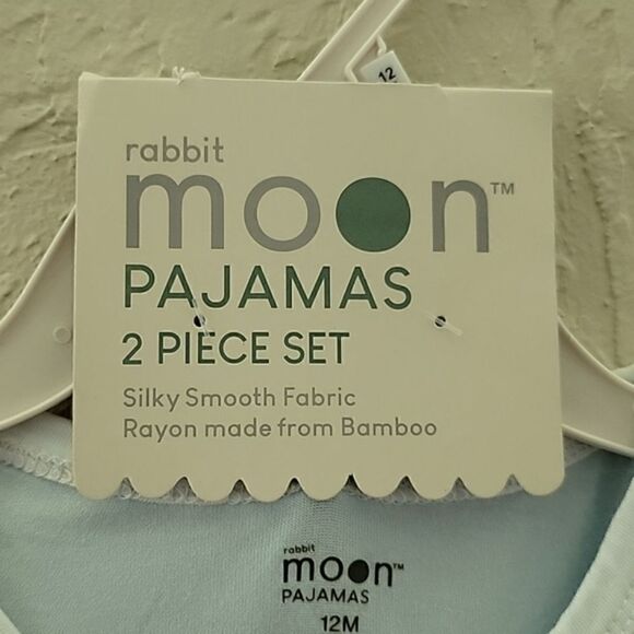 RABBIT MOON 2-PC LIGHT BLUE AND WHITE STRIPED BUNNY PAJAMAS, SZ 12 MONTHS - NEW! - Picture 5 of 7